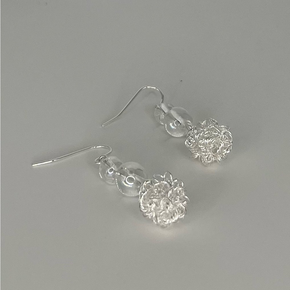 Silver Tone and Clear Beaded Earrings w/ Wire Cluster and SS Ear Wires